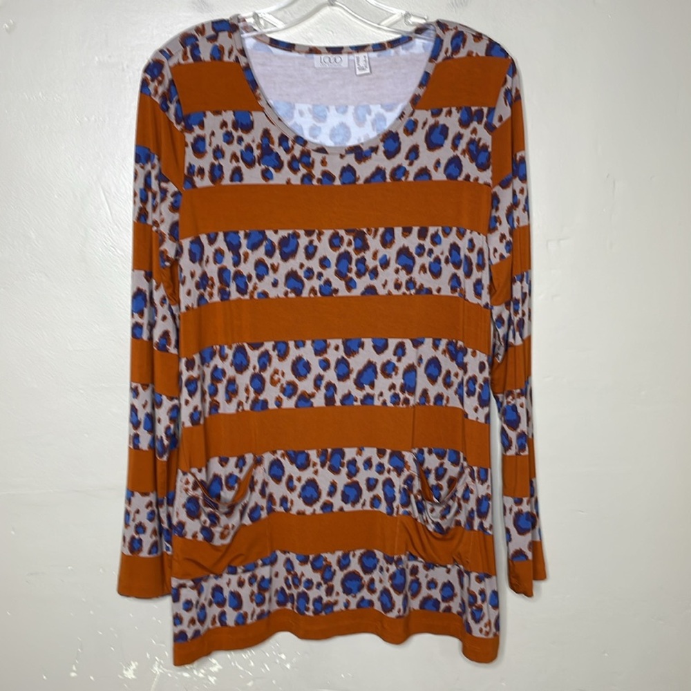 LOGO by Lori Goldstein Top GABBY Cinnamon Stick Rayon 230 Leopard/Striped Med